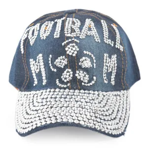 Спортна лятна шапка от дънков плат с надпис FOOTBALL MOM