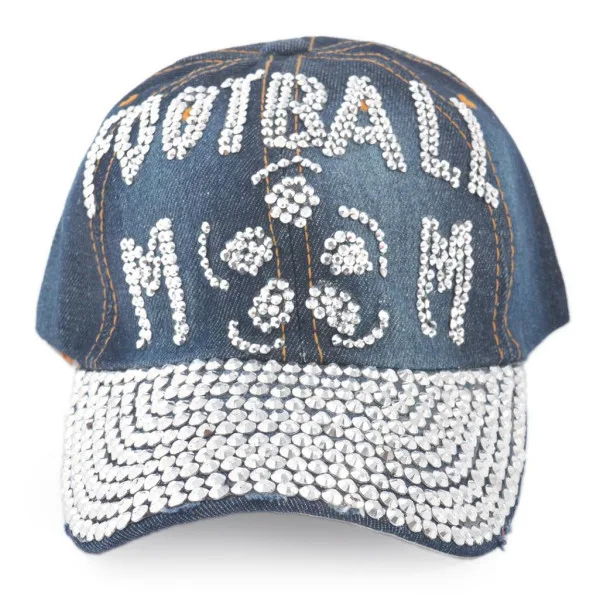 Спортна лятна шапка от дънков плат с надпис FOOTBALL MOM